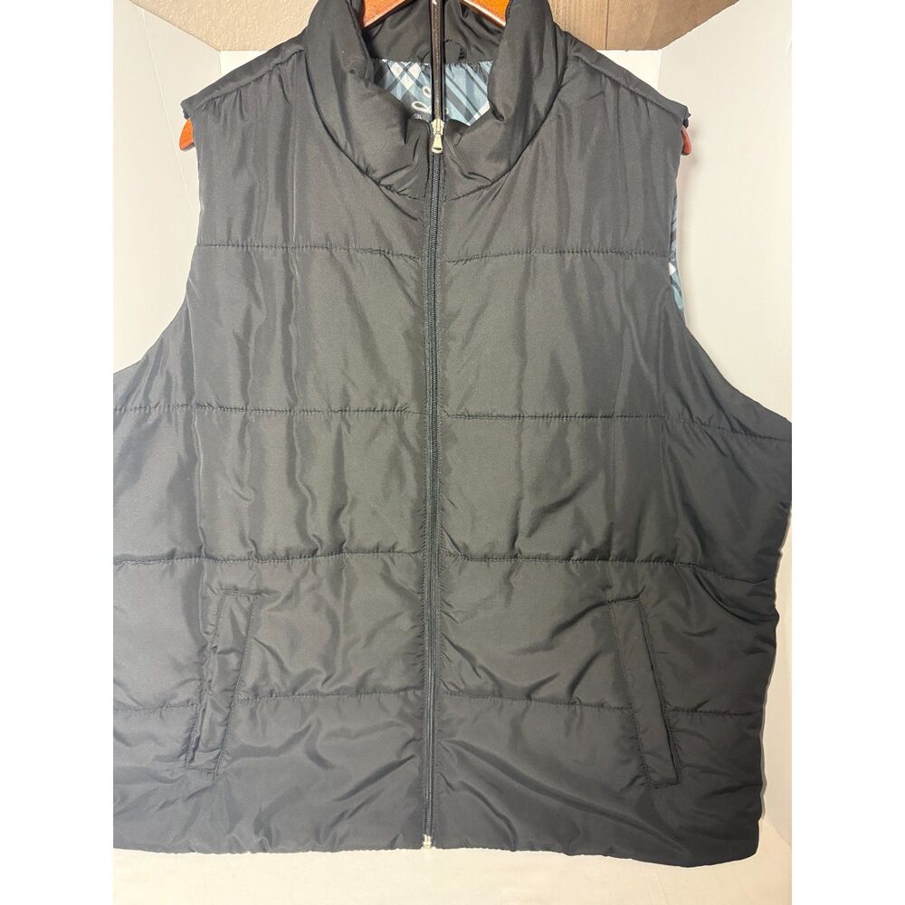 Preused Womens Black polyester Quilted Vest Size 3X Plaid lining Front Pockets